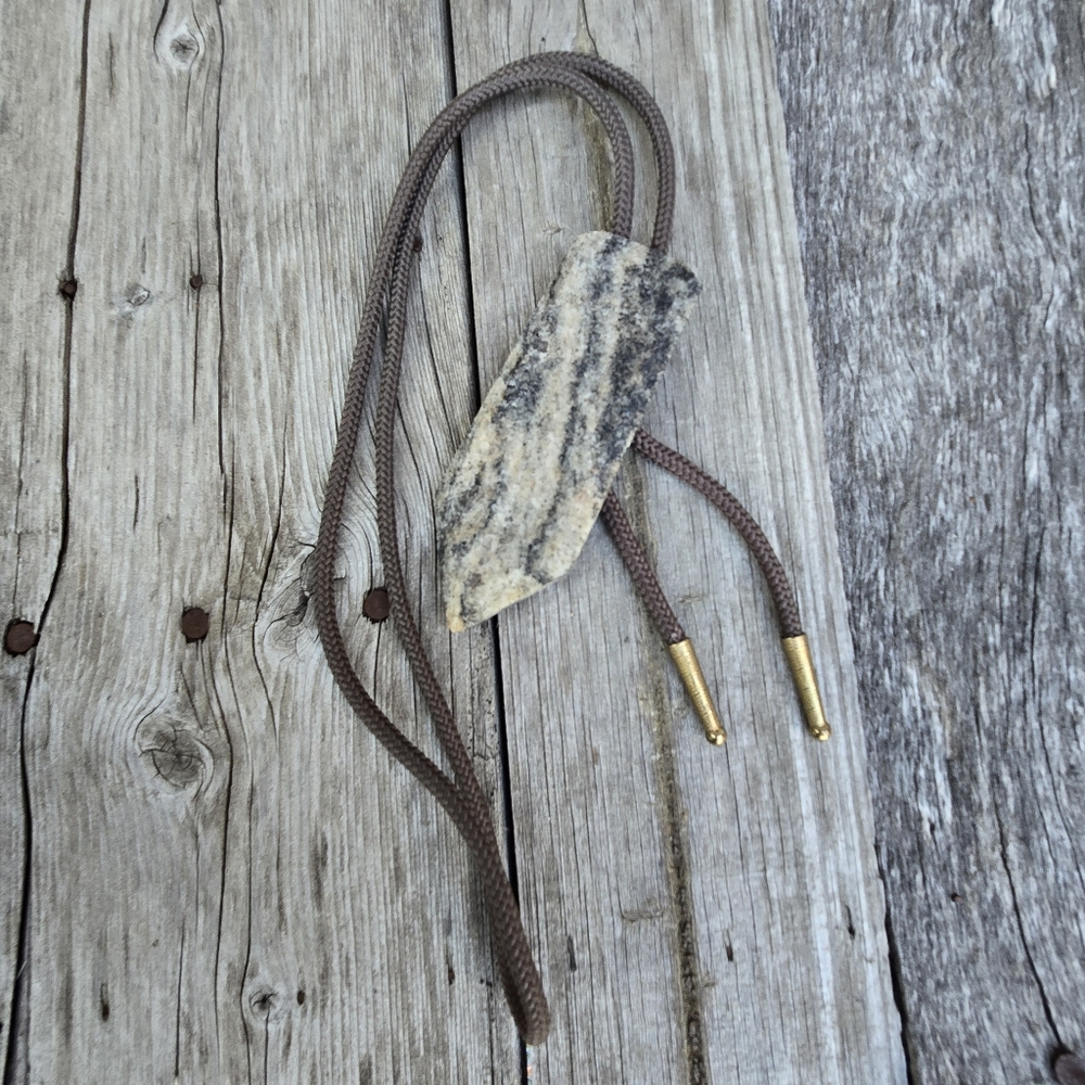 Vtg western bolero tie brown cord natural stone